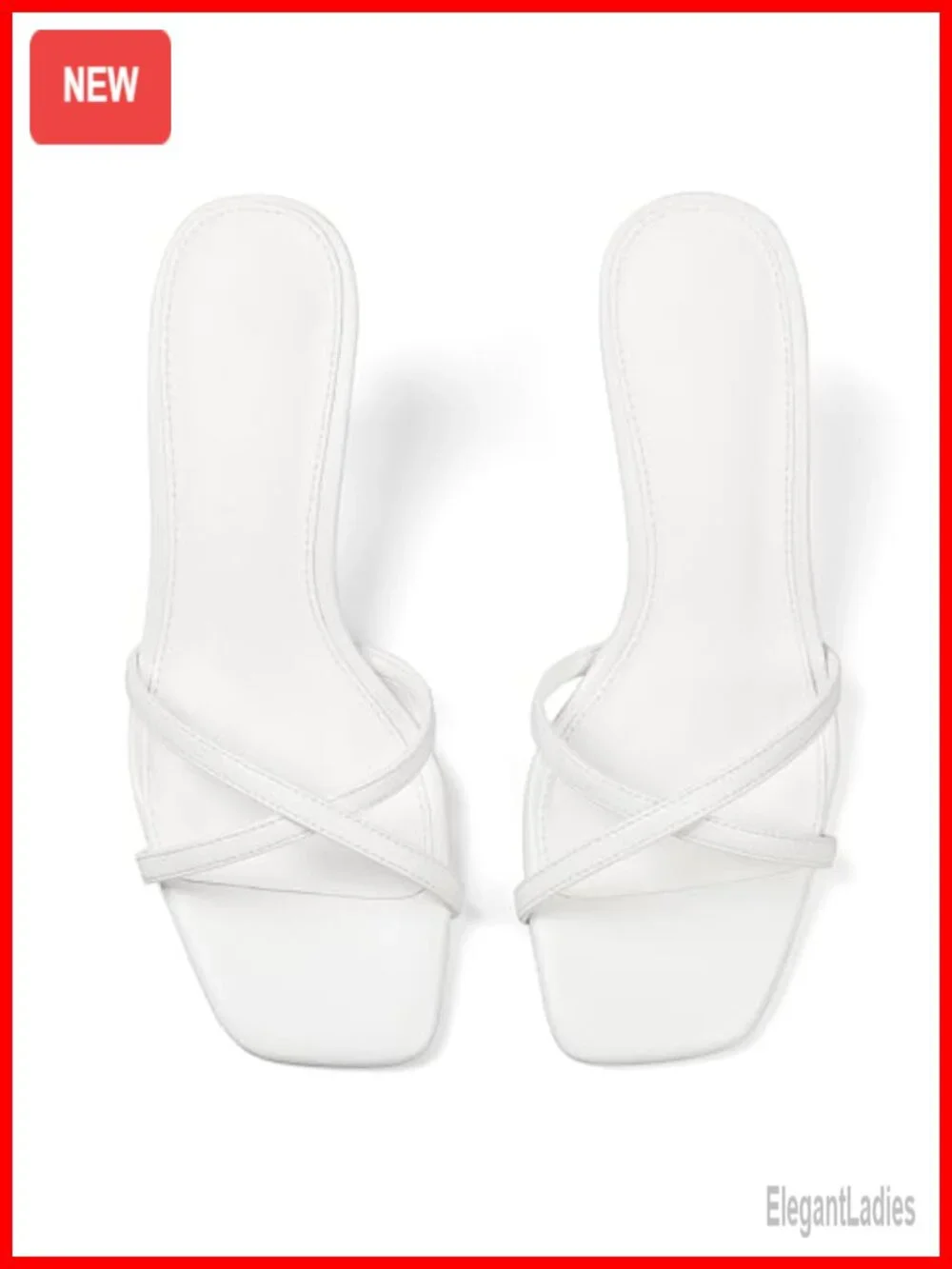 Kitten Heels Square Open Toe Two Cross Band Slip On Heeled Sandals
